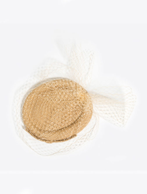 chapeau - femme - ceremonie - paille - voilette - bibi - pia - mademoiselle chapeaux - beige