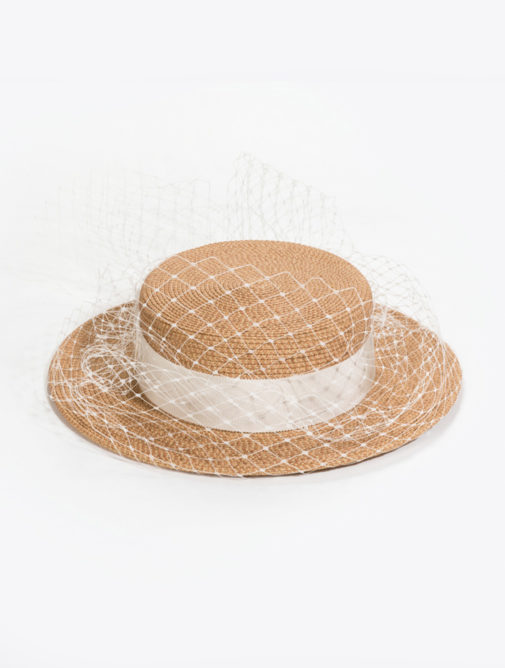 Chapeau - mariée - ceremonie - paille - voilette - canotier - gilou - mademoiselle chapeaux