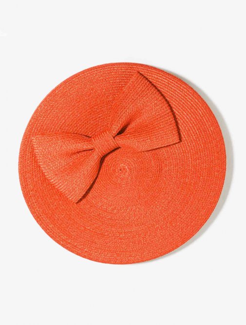 Chapeau cérémonie Mademoiselle Chapeaux - Béret Chic - Collection iconique - Paille - orange corail